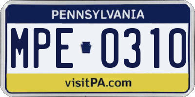 PA license plate MPE0310