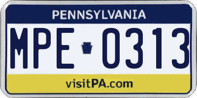 PA license plate MPE0313