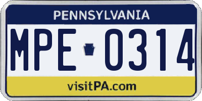 PA license plate MPE0314