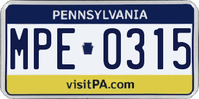PA license plate MPE0315