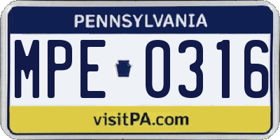 PA license plate MPE0316