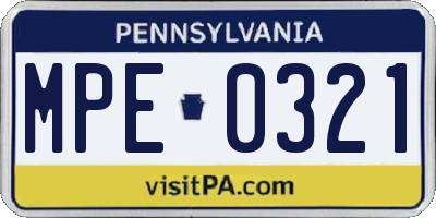 PA license plate MPE0321