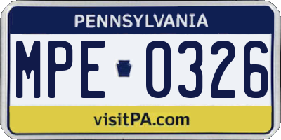 PA license plate MPE0326