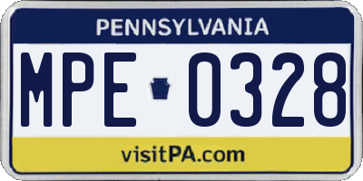 PA license plate MPE0328