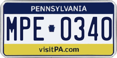 PA license plate MPE0340