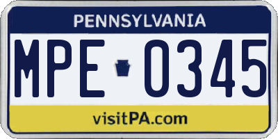 PA license plate MPE0345