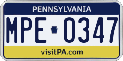 PA license plate MPE0347