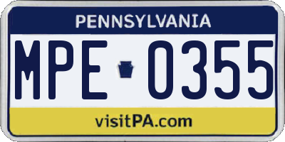 PA license plate MPE0355