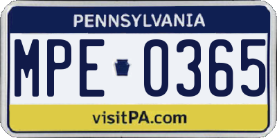 PA license plate MPE0365