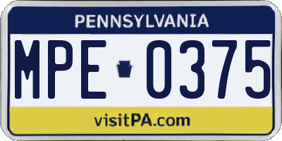 PA license plate MPE0375