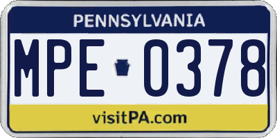 PA license plate MPE0378
