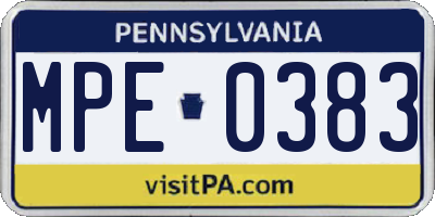 PA license plate MPE0383