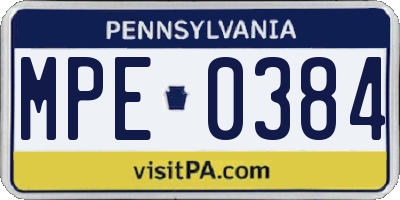 PA license plate MPE0384
