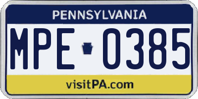PA license plate MPE0385