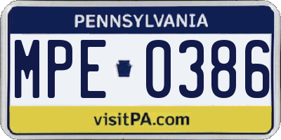 PA license plate MPE0386