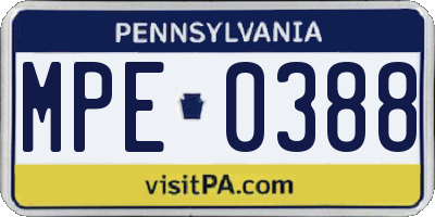 PA license plate MPE0388