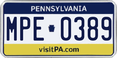 PA license plate MPE0389