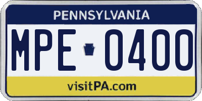 PA license plate MPE0400