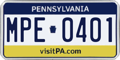 PA license plate MPE0401