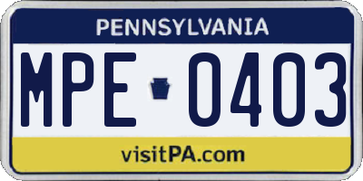PA license plate MPE0403