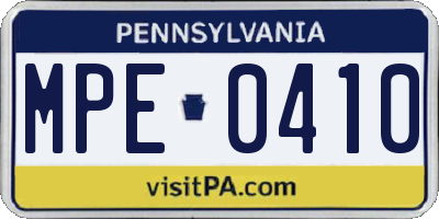 PA license plate MPE0410