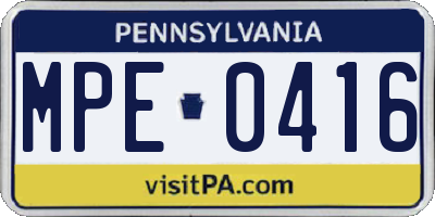 PA license plate MPE0416