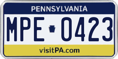 PA license plate MPE0423