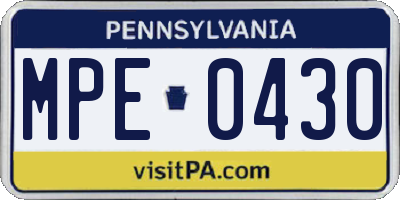 PA license plate MPE0430