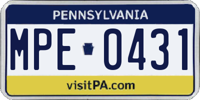 PA license plate MPE0431
