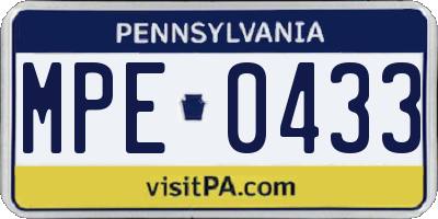 PA license plate MPE0433