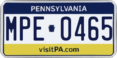 PA license plate MPE0465