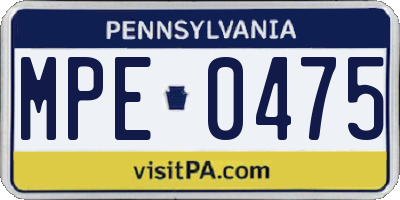 PA license plate MPE0475