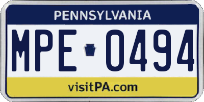PA license plate MPE0494