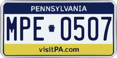 PA license plate MPE0507