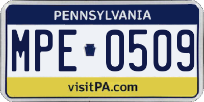 PA license plate MPE0509