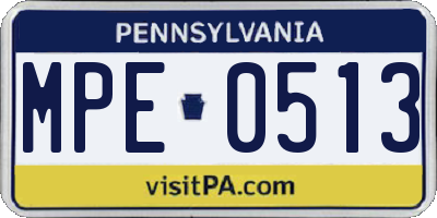 PA license plate MPE0513