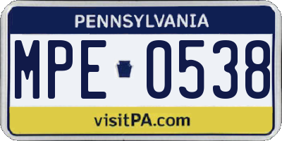 PA license plate MPE0538