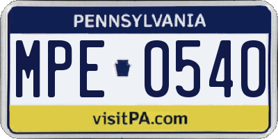 PA license plate MPE0540