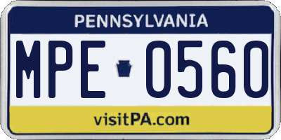 PA license plate MPE0560