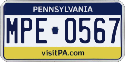 PA license plate MPE0567