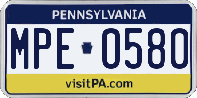 PA license plate MPE0580