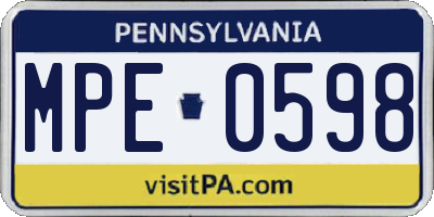 PA license plate MPE0598