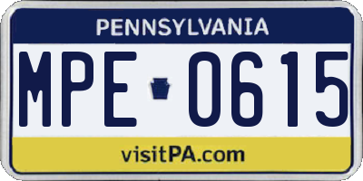 PA license plate MPE0615