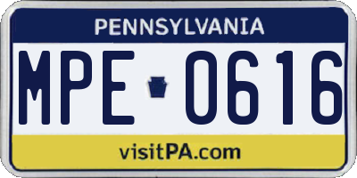 PA license plate MPE0616