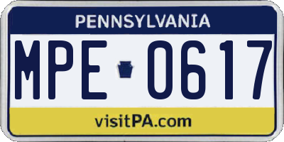 PA license plate MPE0617
