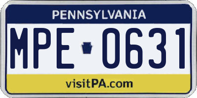 PA license plate MPE0631