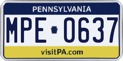 PA license plate MPE0637