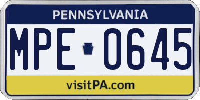 PA license plate MPE0645