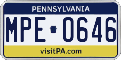 PA license plate MPE0646