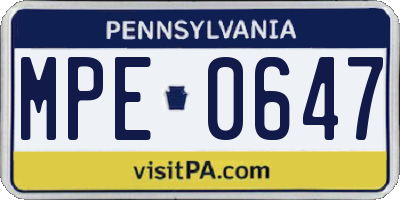 PA license plate MPE0647
